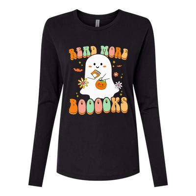 Retro Teacher Halloween Ghost Read More Books Teacher Womens Cotton Relaxed Long Sleeve T-Shirt