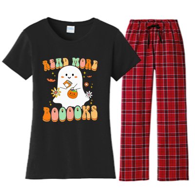 Retro Teacher Halloween Ghost Read More Books Teacher Women's Flannel Pajama Set