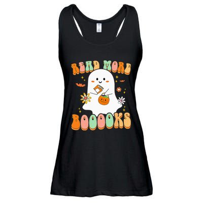 Retro Teacher Halloween Ghost Read More Books Teacher Ladies Essential Flowy Tank