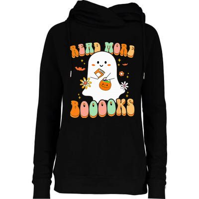 Retro Teacher Halloween Ghost Read More Books Teacher Womens Funnel Neck Pullover Hood