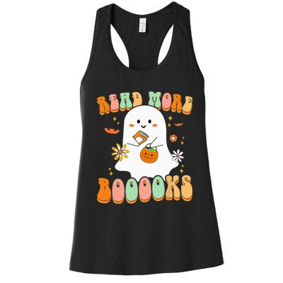 Retro Teacher Halloween Ghost Read More Books Teacher Women's Racerback Tank