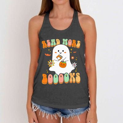 Retro Teacher Halloween Ghost Read More Books Teacher Women's Knotted Racerback Tank