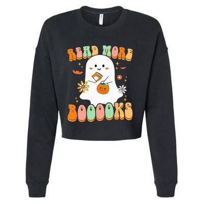 Retro Teacher Halloween Ghost Read More Books Teacher Cropped Pullover Crew