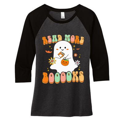 Retro Teacher Halloween Ghost Read More Books Teacher Women's Tri-Blend 3/4-Sleeve Raglan Shirt