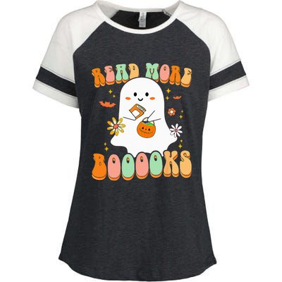 Retro Teacher Halloween Ghost Read More Books Teacher Enza Ladies Jersey Colorblock Tee