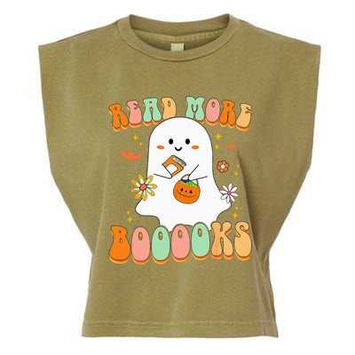 Retro Teacher Halloween Ghost Read More Books Teacher Garment-Dyed Women's Muscle Tee