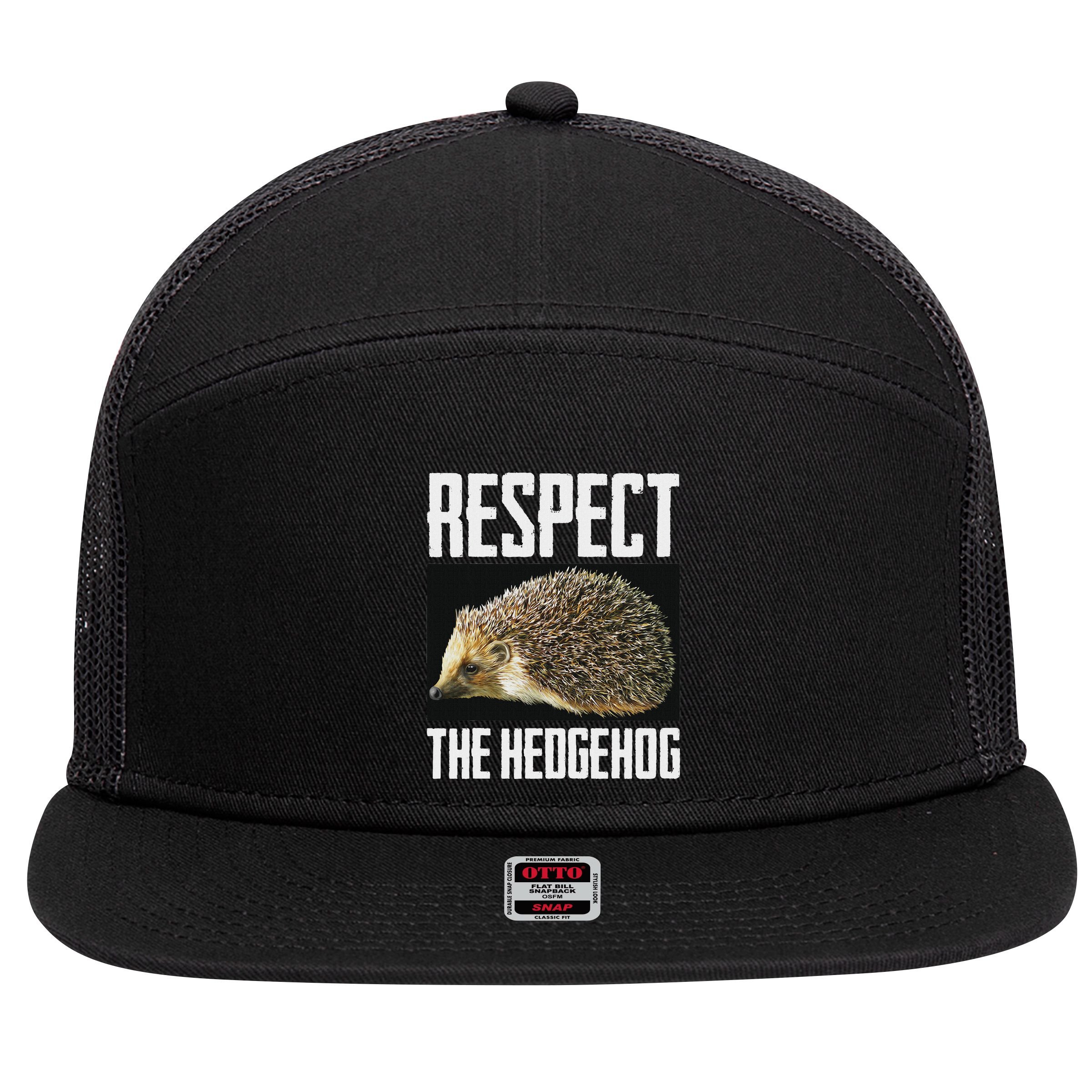 Respect The Hedgehog Cool Spiny Mammal Photo Graphic 7 Panel Mesh Trucker Snapback Hat