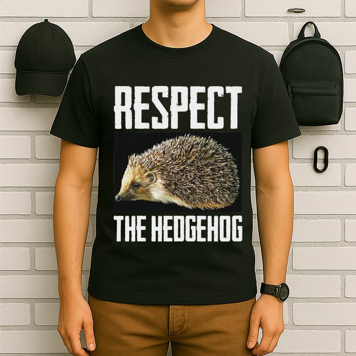 Respect The Hedgehog Cool Spiny Mammal Photo Graphic T-Shirt