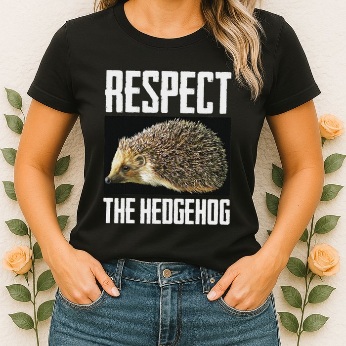 Respect The Hedgehog Cool Spiny Mammal Photo Graphic Womens T-Shirt
