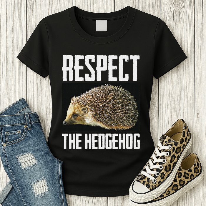 Respect The Hedgehog Cool Spiny Mammal Photo Graphic Womens T-Shirt