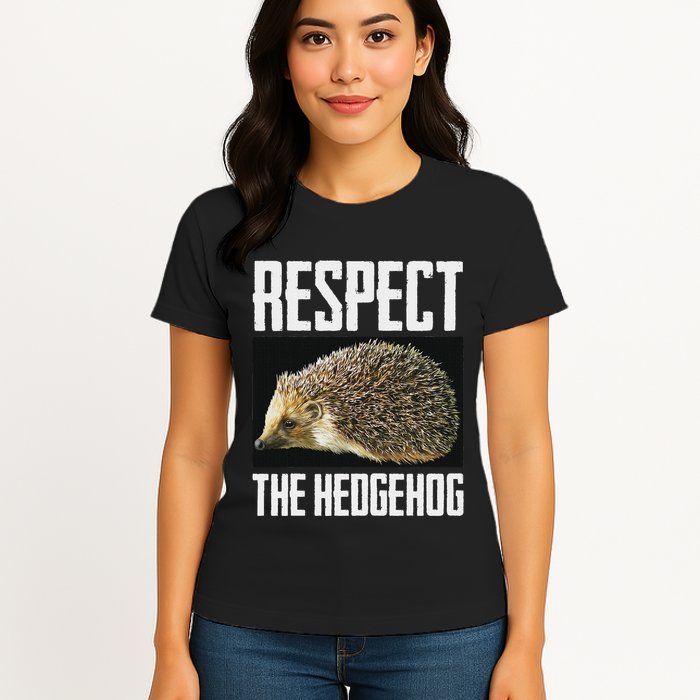 Respect The Hedgehog Cool Spiny Mammal Photo Graphic Womens T-Shirt