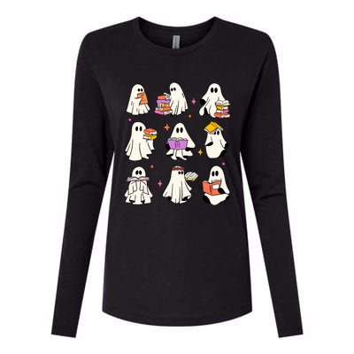 Retro Teacher Halloween Ghost Read More Books Teacher Womens Cotton Relaxed Long Sleeve T-Shirt