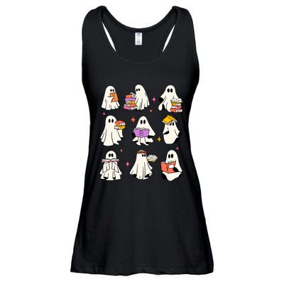 Retro Teacher Halloween Ghost Read More Books Teacher Ladies Essential Flowy Tank