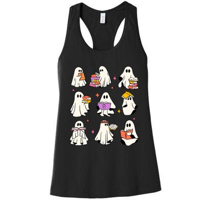 Retro Teacher Halloween Ghost Read More Books Teacher Women's Racerback Tank