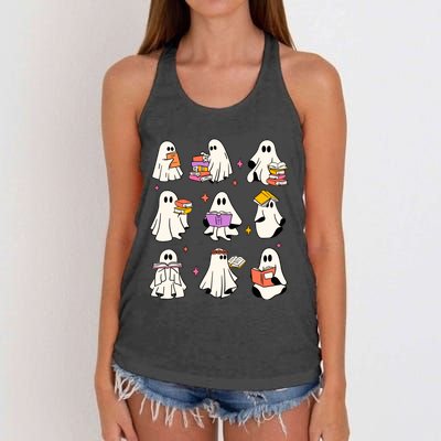 Retro Teacher Halloween Ghost Read More Books Teacher Women's Knotted Racerback Tank