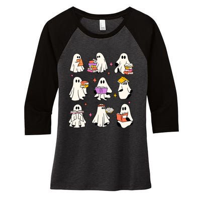 Retro Teacher Halloween Ghost Read More Books Teacher Women's Tri-Blend 3/4-Sleeve Raglan Shirt