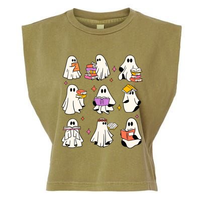 Retro Teacher Halloween Ghost Read More Books Teacher Garment-Dyed Women's Muscle Tee