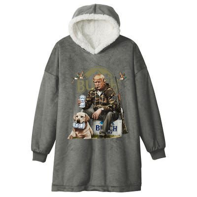 Retro Trump Hunting Deer Funny Beer Drinking Hunting On Back Hooded Wearable Blanket