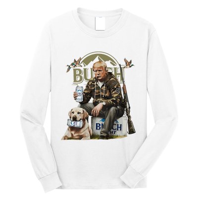 Retro Trump Hunting Deer Funny Beer Drinking Hunting On Back Long Sleeve Shirt