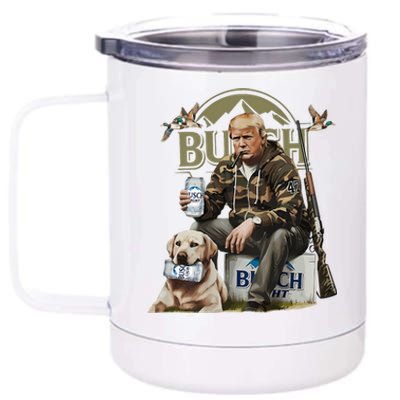 Retro Trump Hunting Deer Funny Beer Drinking Hunting On Back 12 oz Stainless Steel Tumbler Cup