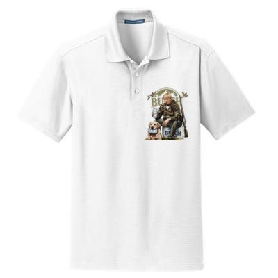 Retro Trump Hunting Deer Funny Beer Drinking Hunting On Back Dry Zone Grid Polo