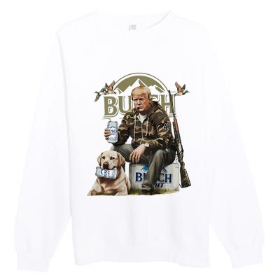 Retro Trump Hunting Deer Funny Beer Drinking Hunting On Back Premium Crewneck Sweatshirt