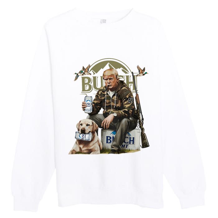 Retro Trump Hunting Deer Funny Beer Drinking Hunting On Back Premium Crewneck Sweatshirt