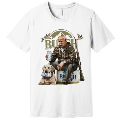 Retro Trump Hunting Deer Funny Beer Drinking Hunting On Back Premium T-Shirt