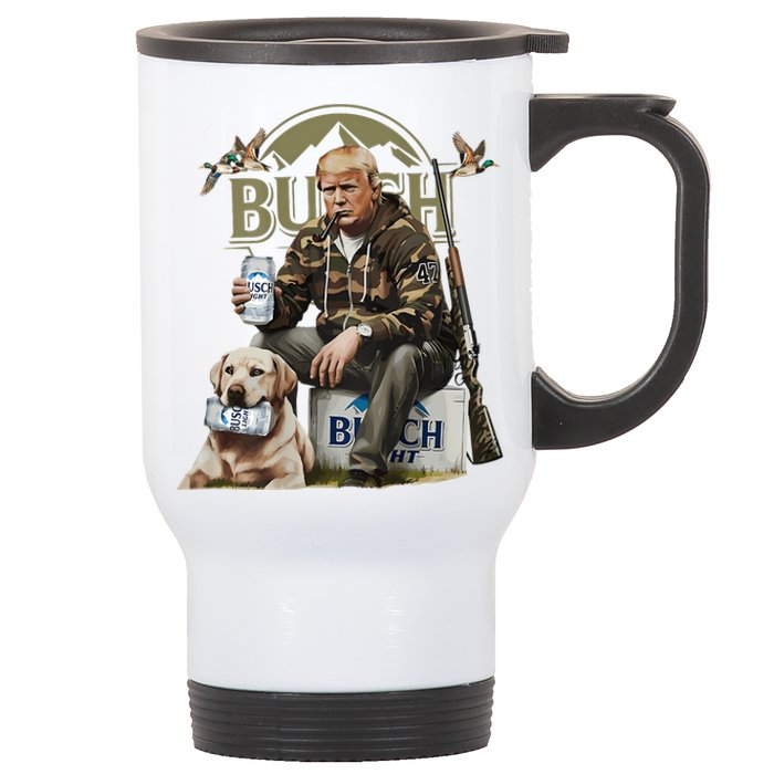 Retro Trump Hunting Deer Funny Beer Drinking Hunting On Back Stainless Steel Travel Mug