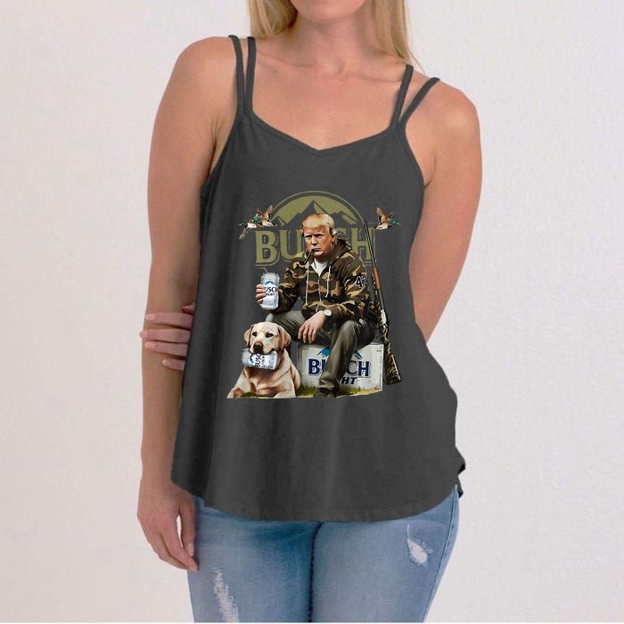 Retro Trump Hunting Deer Funny Beer Drinking Hunting Women's Strappy Tank