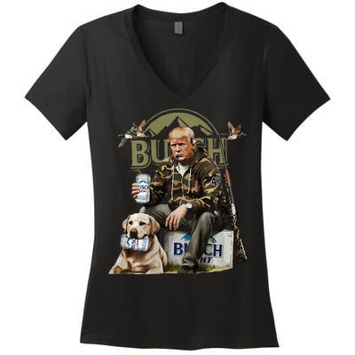 Retro Trump Hunting Deer Funny Beer Drinking Hunting Women's V-Neck T-Shirt