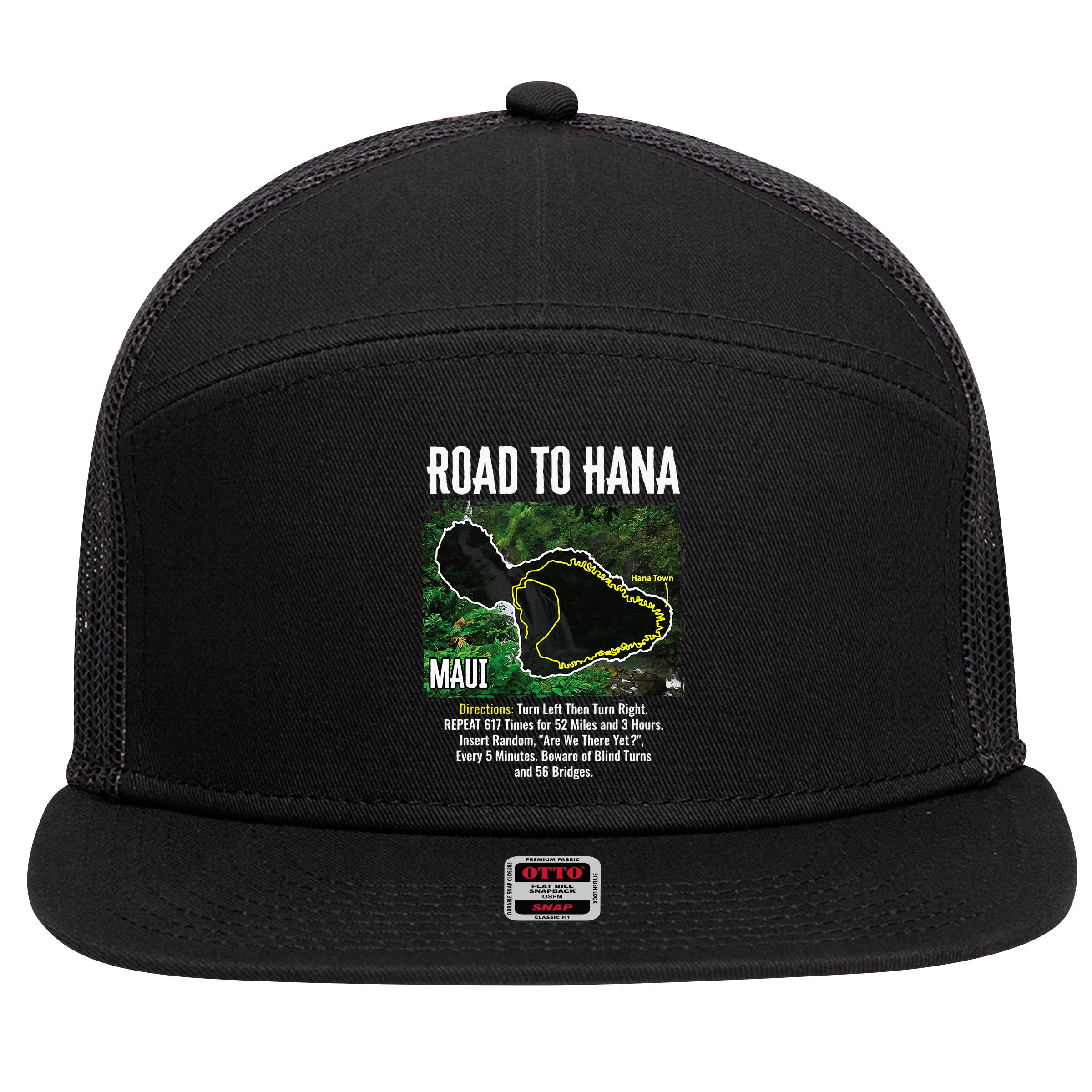Road To Hana Map Maui Island Surfing Hawaiian Beach Summer 7 Panel Mesh Trucker Snapback Hat