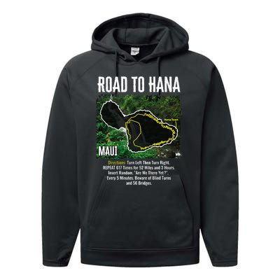 Road To Hana Map Maui Island Surfing Hawaiian Beach Summer Performance Fleece Hoodie