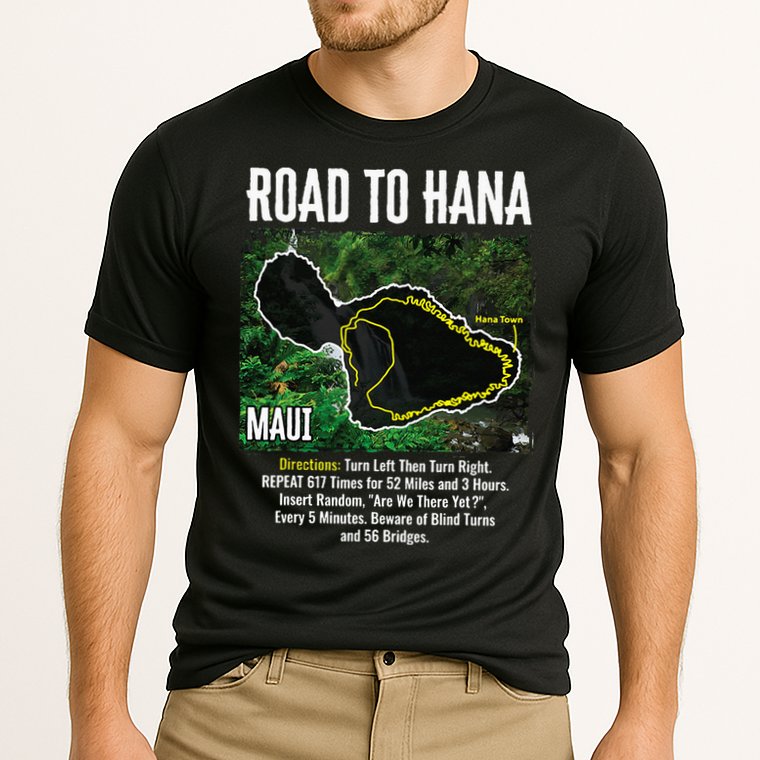 Road To Hana Map Maui Island Surfing Hawaiian Beach Summer Performance Shirt