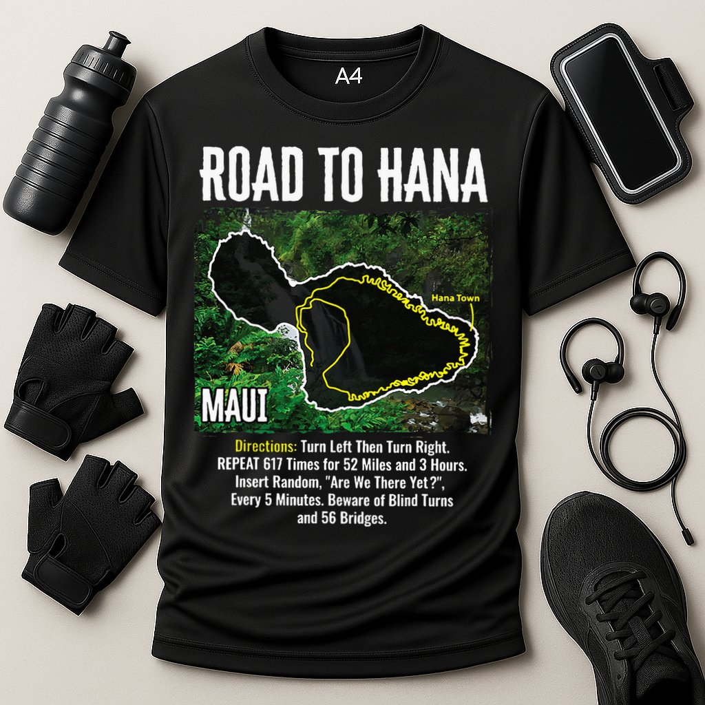 Road To Hana Map Maui Island Surfing Hawaiian Beach Summer Performance Shirt