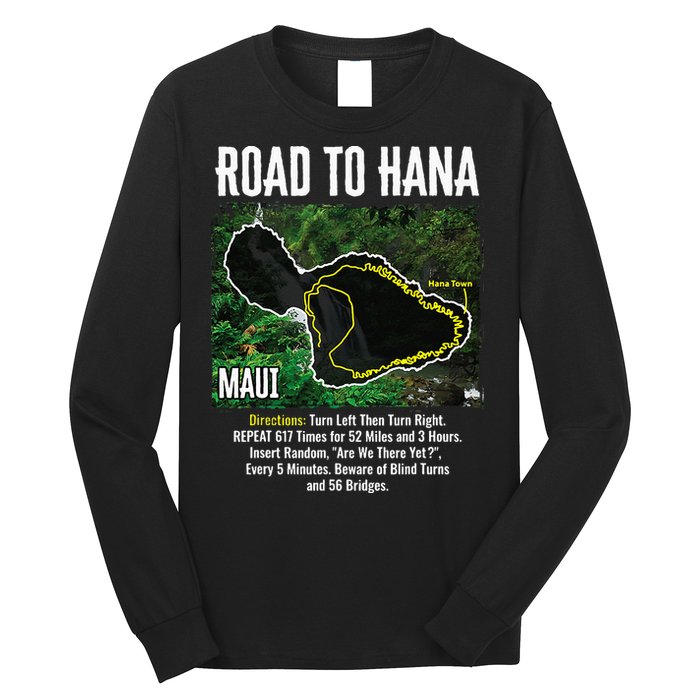 Road To Hana Map Maui Island Surfing Hawaiian Beach Summer Long Sleeve Shirt