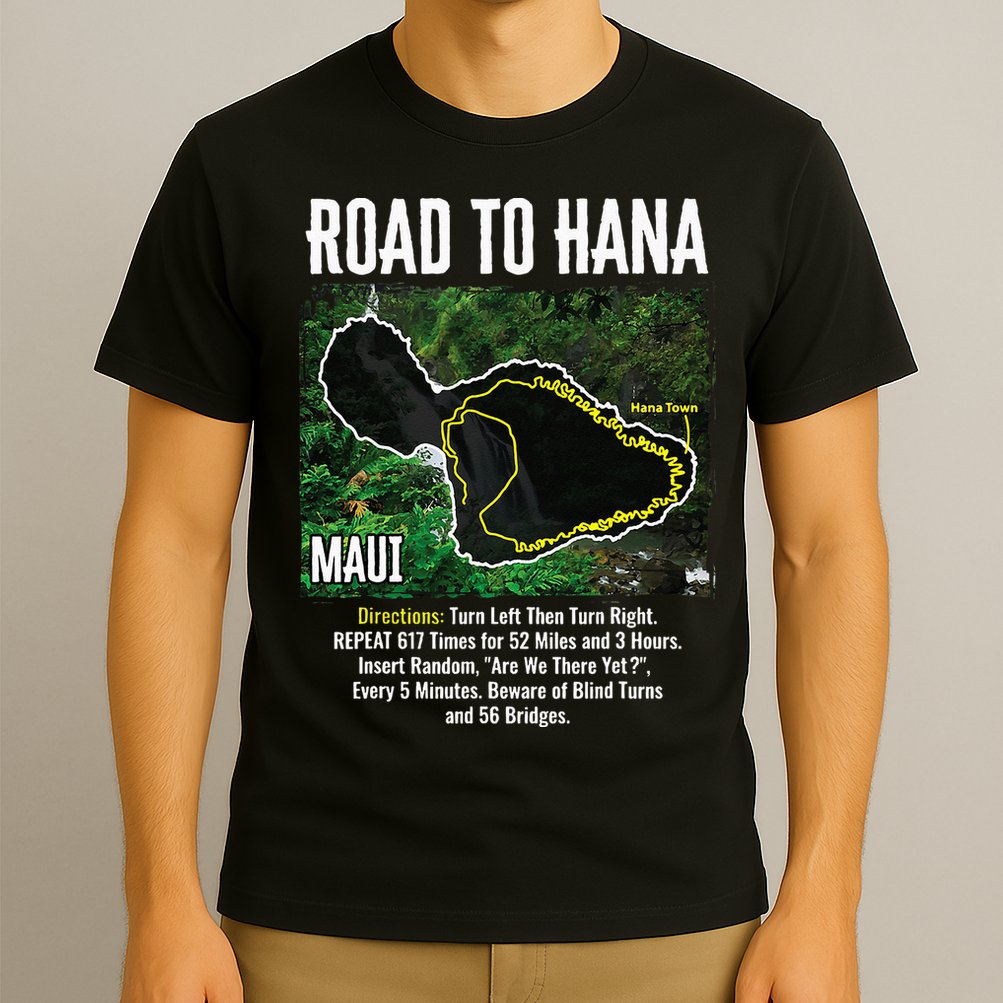 Road To Hana Map Maui Island Surfing Hawaiian Beach Summer T-Shirt