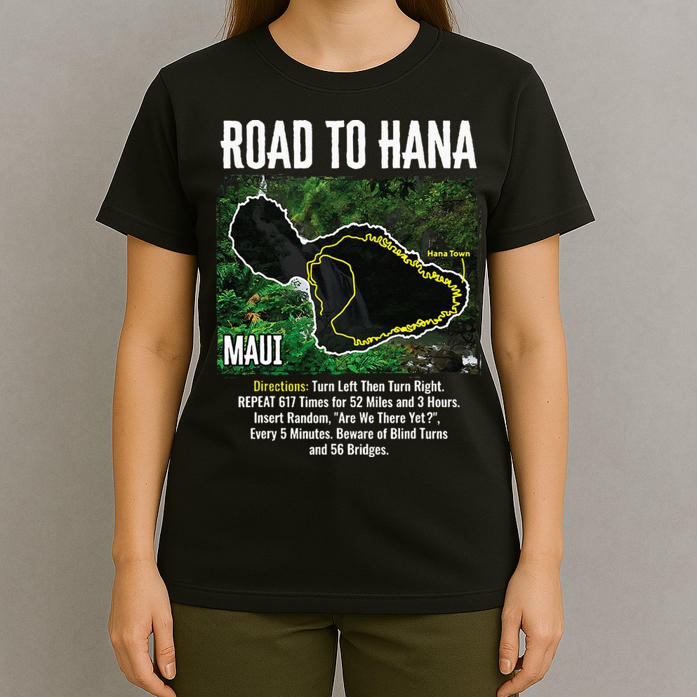 Road To Hana Map Maui Island Surfing Hawaiian Beach Summer T-Shirt