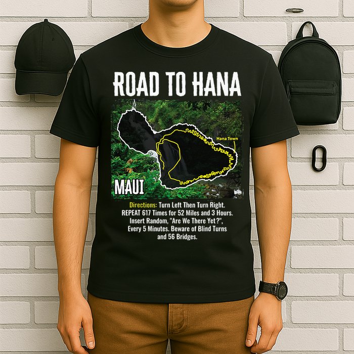 Road To Hana Map Maui Island Surfing Hawaiian Beach Summer T-Shirt