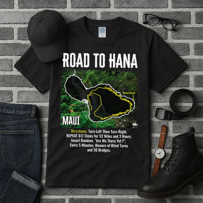 Road To Hana Map Maui Island Surfing Hawaiian Beach Summer Tall T-Shirt