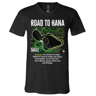 Road To Hana Map Maui Island Surfing Hawaiian Beach Summer V-Neck T-Shirt