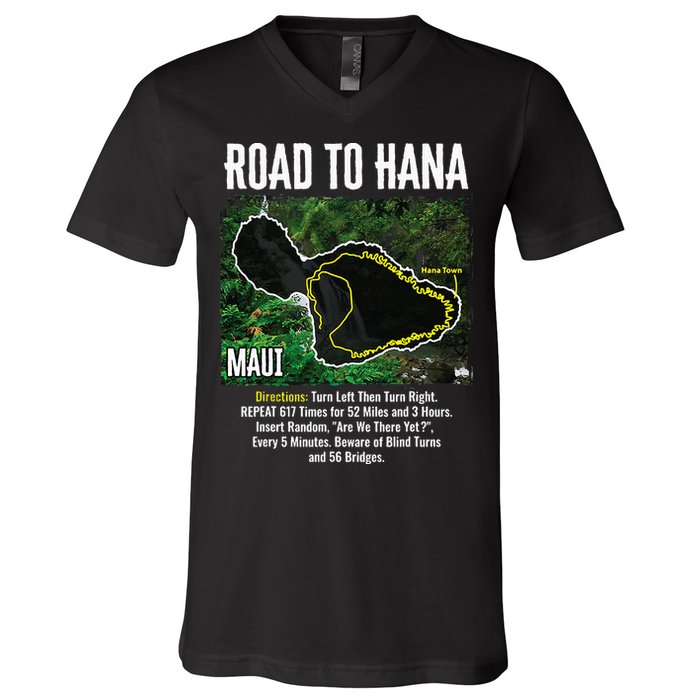 Road To Hana Map Maui Island Surfing Hawaiian Beach Summer V-Neck T-Shirt