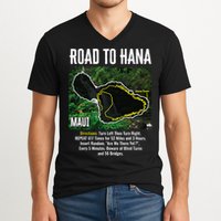 Road To Hana Map Maui Island Surfing Hawaiian Beach Summer V-Neck T-Shirt