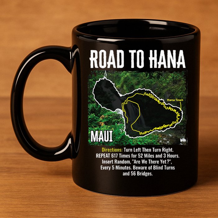 Road To Hana Map Maui Island Surfing Hawaiian Beach Summer 11oz C Handle Ceramic Mug