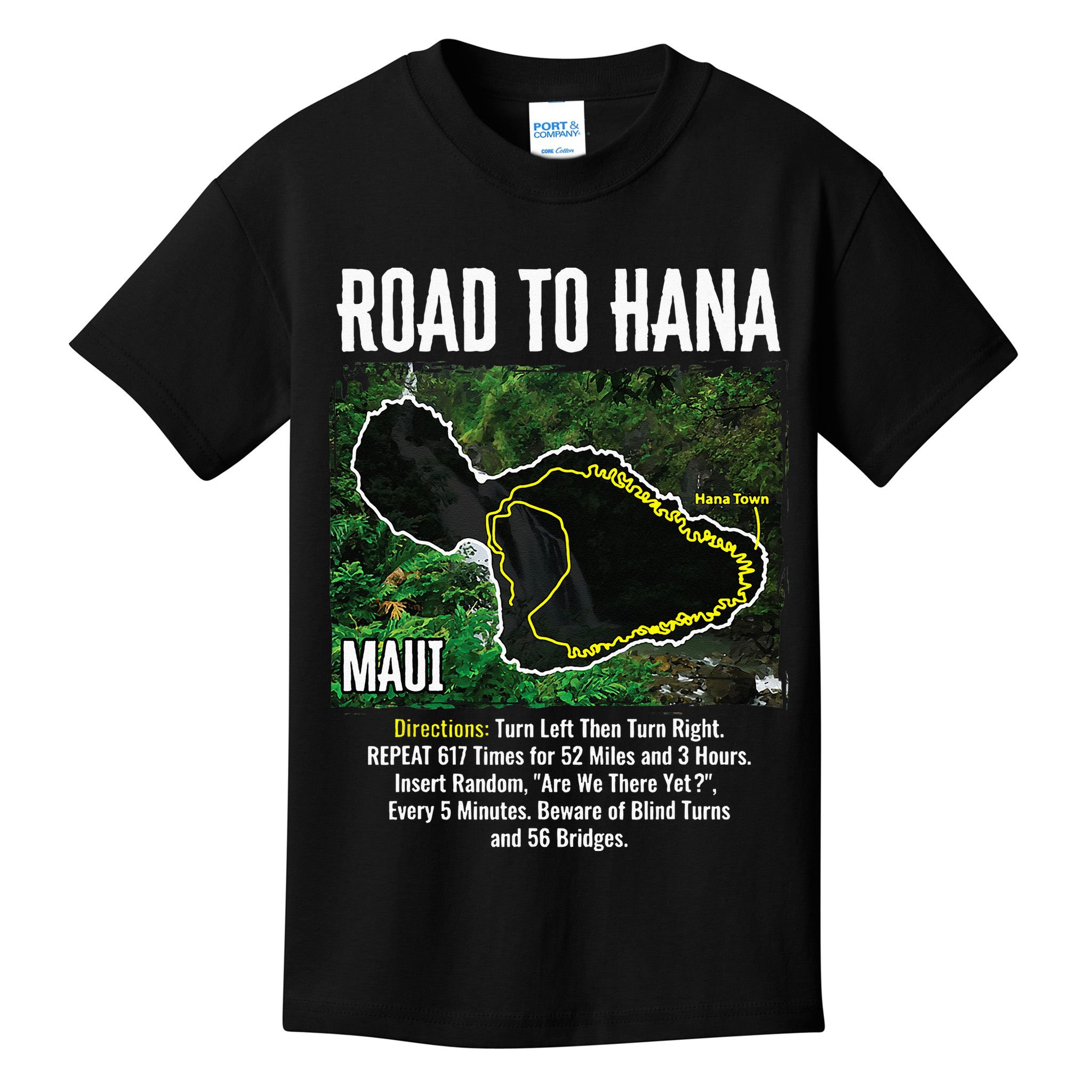 Road To Hana Map Maui Island Surfing Hawaiian Beach Summer Kids T-Shirt