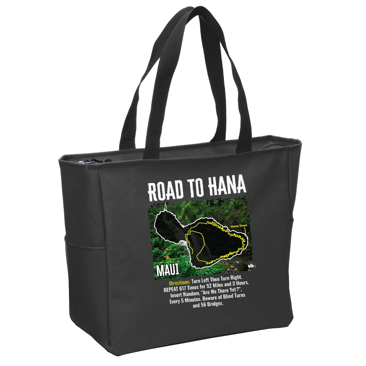 Road To Hana Map Maui Island Surfing Hawaiian Beach Summer Zip Tote Bag