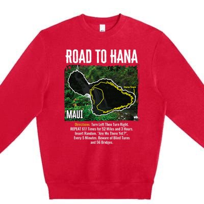 Road To Hana Map Maui Island Surfing Hawaiian Beach Summer Premium Crewneck Sweatshirt