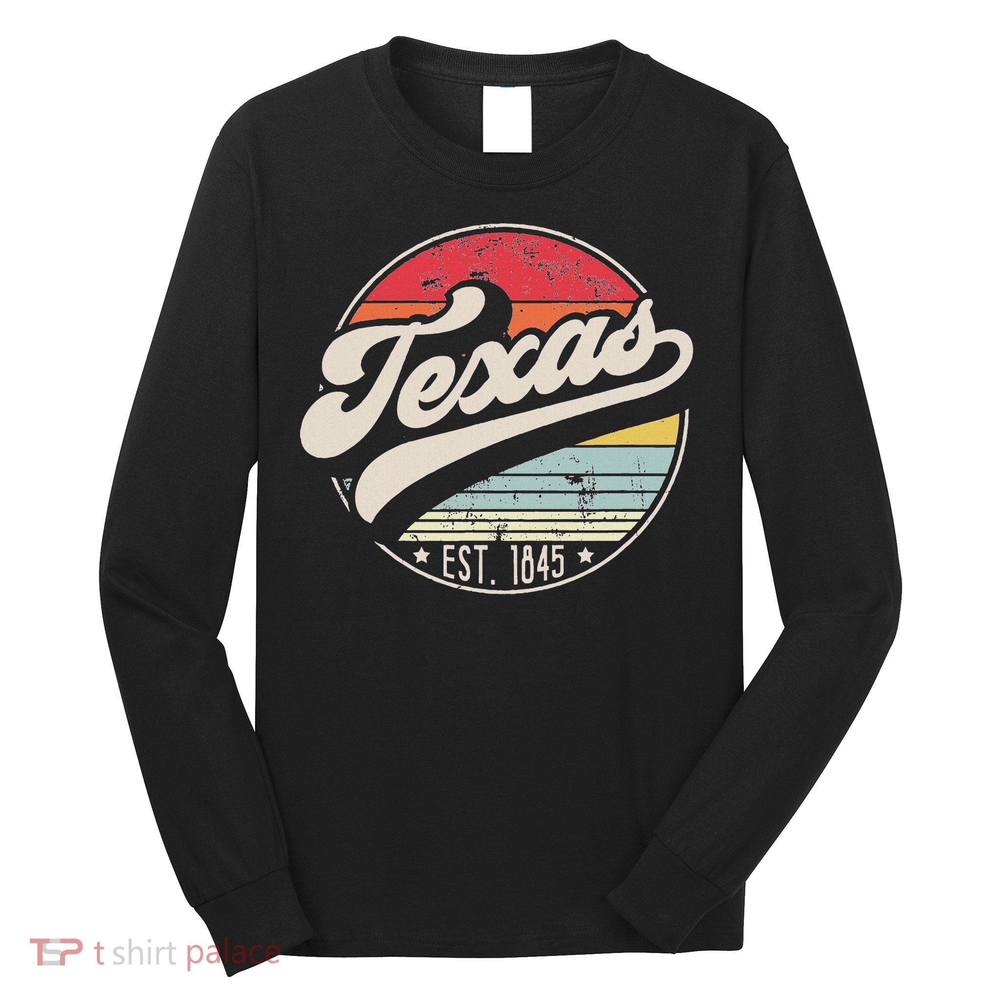 Retro Texas Home State Tx Cool 70s Style Sunset Long Sleeve Shirt