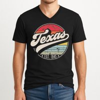 Retro Texas Home State Tx Cool 70s Style Sunset V-Neck T-Shirt