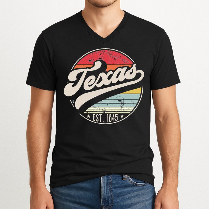 Retro Texas Home State Tx Cool 70s Style Sunset V-Neck T-Shirt